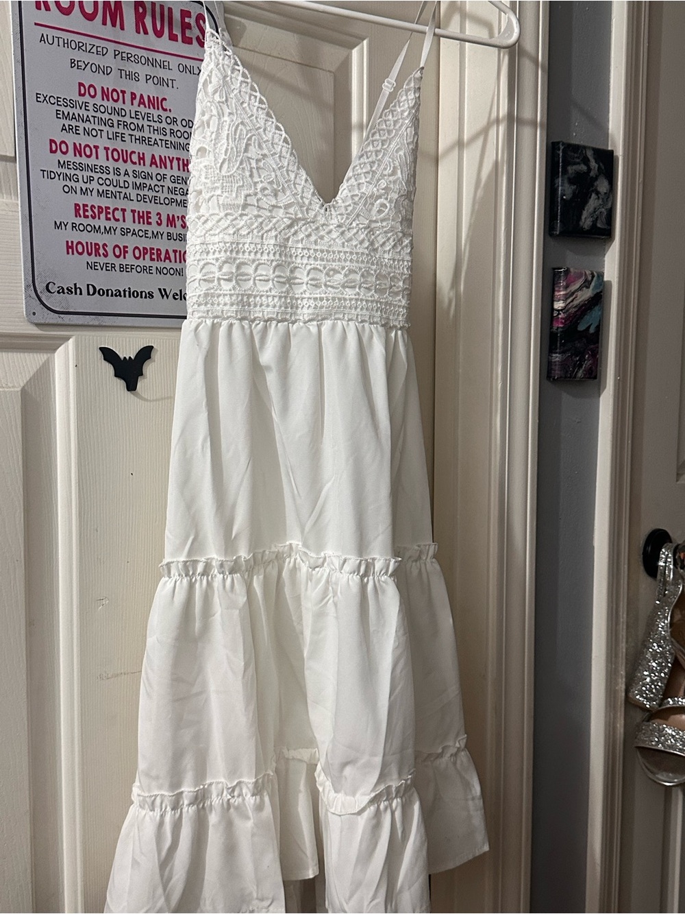 White Crochet Bodice Tiered womens Dress